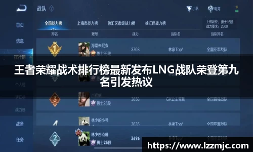 王者荣耀战术排行榜最新发布LNG战队荣登第九名引发热议